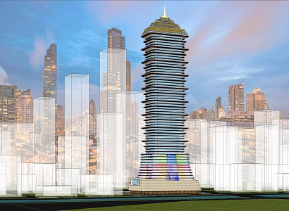 Pagoda shape office building office building 3d model
