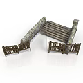 Stone Bridge Design With Wooden Plank Deck Stone Masonry Piers And Wooden Fence Gates