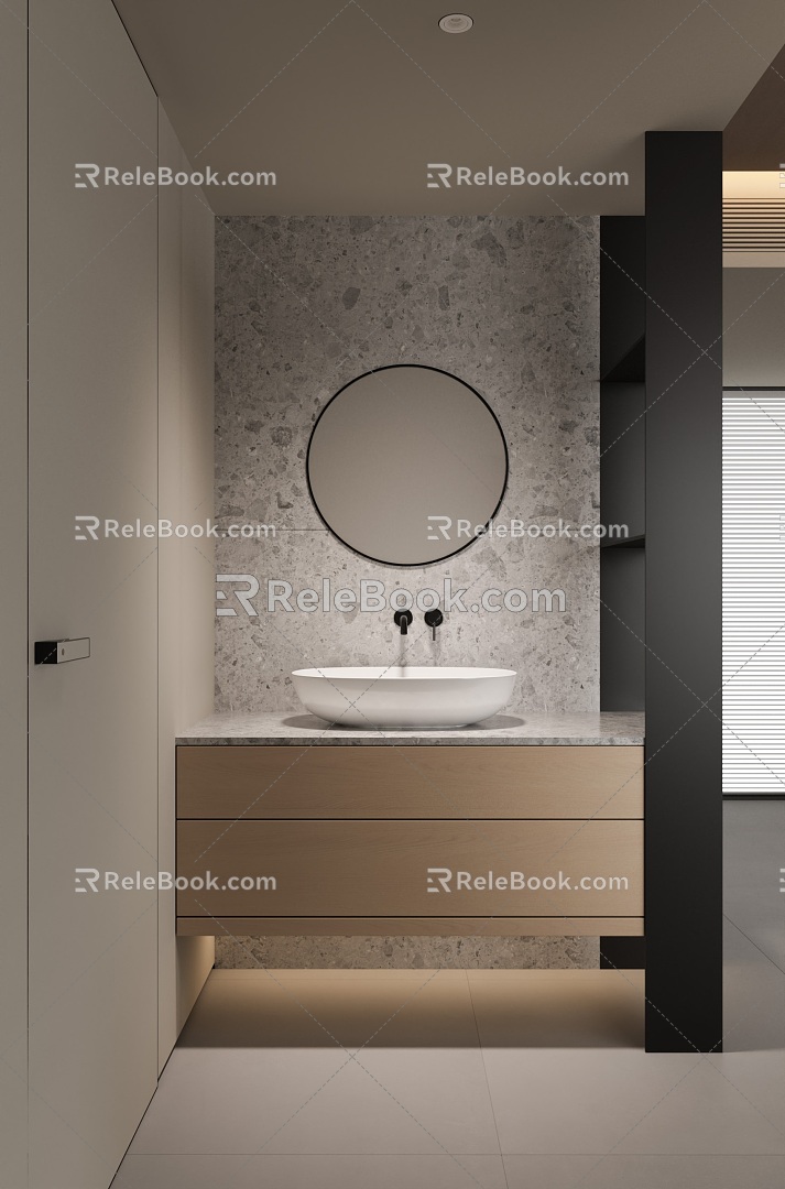 Modern toilet table basin partition mirror 3d model