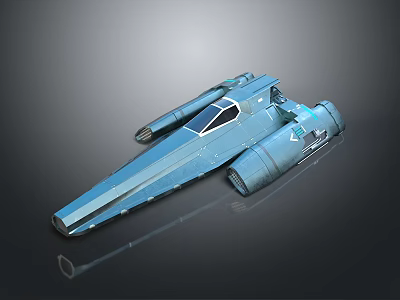 Blue Sci-Fi Spaceship Model With Streamlined Design Shiny Surface And Detailed Engines 3d model