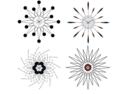 Stylish Decorative Clocks With Various Radial Patterns Dots And Lines 3d model