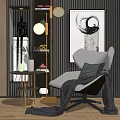 Elegant Accent Chair With Plaid Pillow Gray Blanket Side Table And Abstract Painting