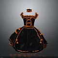 Black And Orange Lolita Dress With Ruffles Bows And Matching Headband