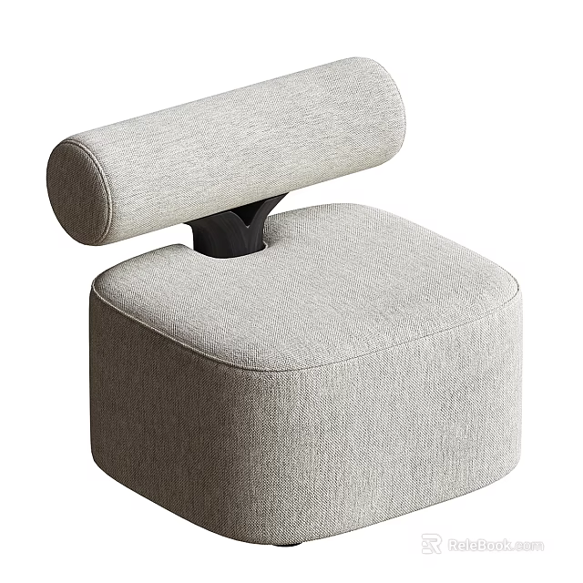 Modern Light Gray Fabric Single Sofa With Cylindrical Backrest And Black Connector 3d model 