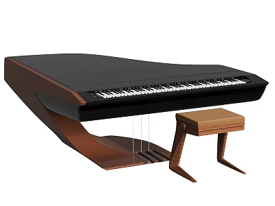 Instruments and Art Supplies Featuring Chic Black Piano with Wooden Frame and Stool 3d model