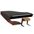 Instruments and Art Supplies Featuring Chic Black Piano with Wooden Frame and Stool
