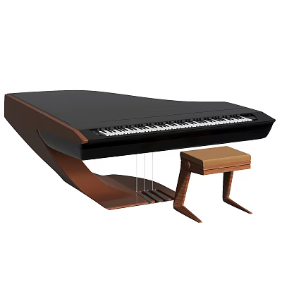 Instruments and Art Supplies Featuring Chic Black Piano with Wooden Frame and Stool 3d model