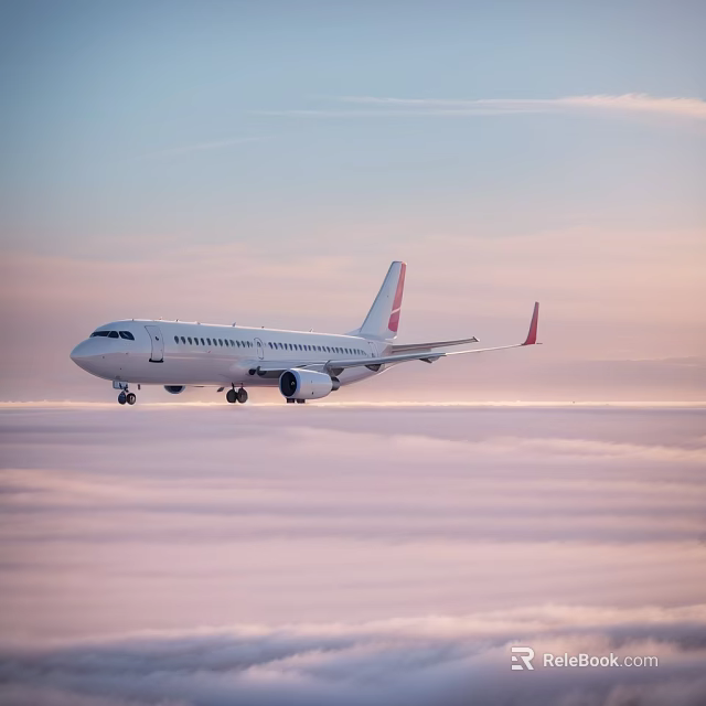 Modern White Passenger Jet Flying Over Clouds in Sunset Sky 3d model