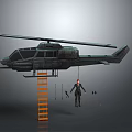 Military Helicopter With Orange Ladder And Hanging Figure
