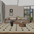 Cozy Modern Living And Dining Room With Natural Wood Furniture And Large Window Sheer Curtains
