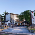 Traditional Chinese Architecture Area With White Walls Black Tiles Trees And People Walking