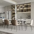 Modern Dining Room Interior With Dining Table Chairs Pendant Lights And Marble Cabinets 3d model