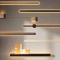 Modern Wall Lights With Long Strip Metal Frames And Warm Lighting On White Wall 3d model