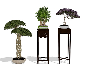 New Chinese Style Flower Several Flower Rack Potted Plant Combination 3d model