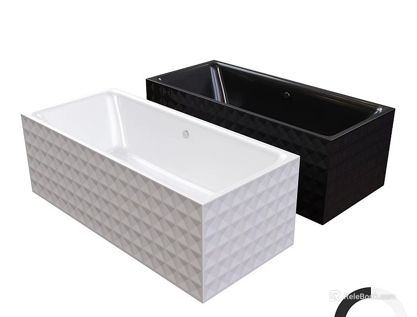 Modern Rectangular Bathtubs With White Black Diamond Pattern Design 3d model 