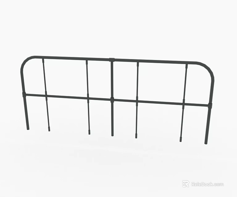 Black Metal Temporary Fence With Curved Top And Vertical Support Legs 3d model 