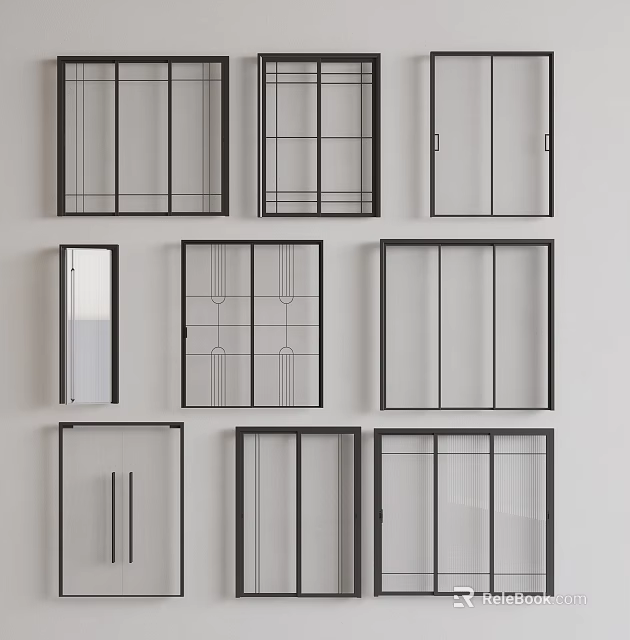 Modern Double Doors Collection Featuring Various Glass Panels And Frame Designs 3d model