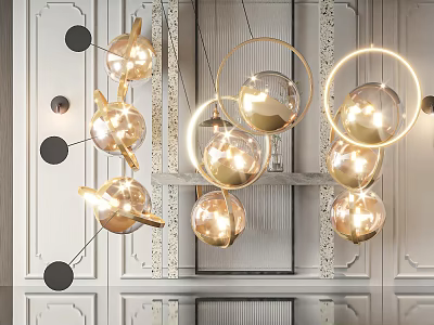 Elegant Modern Golden Spherical Chandelier with Circular Ring Design for Interior Decor 3d model
