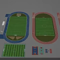 Multiple Sports Field Design Layouts With Green Turf And Running Tracks
