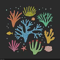 Colorful Ocean Theme Wall Decor With Corals Starfish Small Fish Bubbles And Seashells