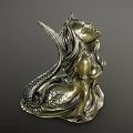 Elegant Bronze Mermaid Sculpture Detailed Carving Looking Upward Artistic Decorative Ornament