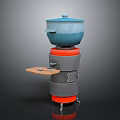 Household Multi Layered Stove With Blue Pot Lid And Wooden Tray