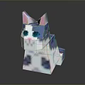 Colorful Pixel Art Cat Sculpture With Blue Purple White Fur And Shiny Reflection