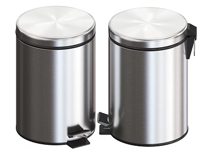 Modern Stainless Steel Pedal Trash Cans With Round Lids For Home 3d model