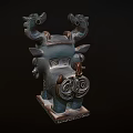 Traditional Mythical Beast Head Sculpture With Bronze Material And Intricate Curled Horn Carvings