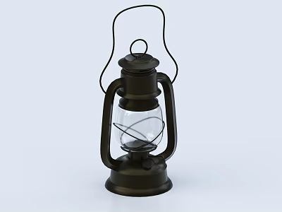 Vintage Black Metal Candle Lamp With Transparent Glass Shade And Handle 3d model