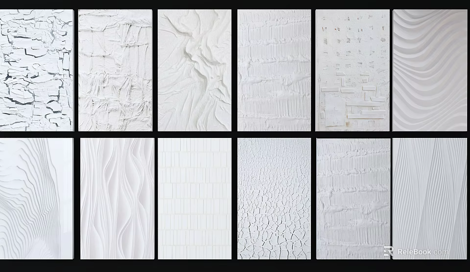 White Textured Decorative Wall Panels With Various Patterns For Interior Design 3d model