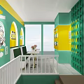 Green Building Exterior of Kids Painting Studio With Balloons and Football Decoration