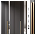 Modern Furniture Composition With Dark Vertical Stripes And Golden Handles In Interior Design