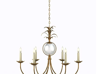 Elegant Classic Gold Metal Chandelier With Glass Globe Candle Shaped Arms And Decorative Leaf Top 3d model