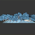 Cartoon Scene With Blue Trees Arranged In Circular Pattern Around Central Area 3d model
