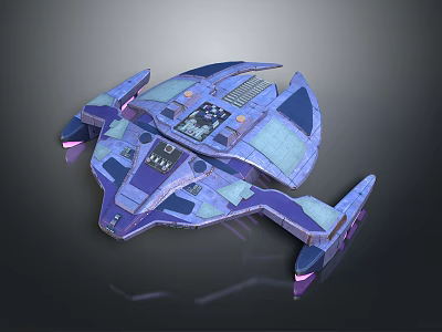 Futuristic Spacecraft 3D Model With Blue Purple Hulls And Detailed Wing Structures 3d model