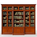 Classic Wooden Bookshelf Filled With Various Books Multiple Shelves And Drawers