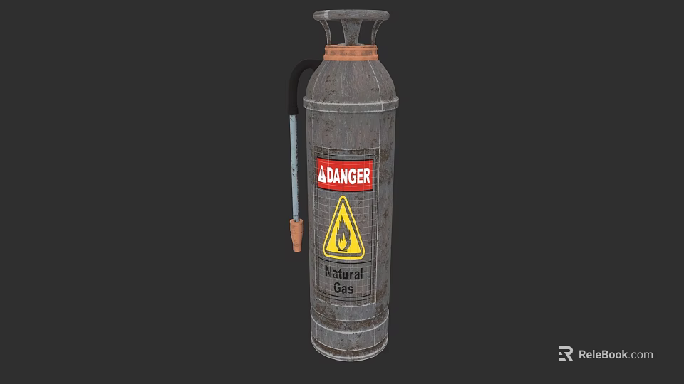 Weapon Natural Gas Cylinder With Danger Label And Warning Sign 3d model 
