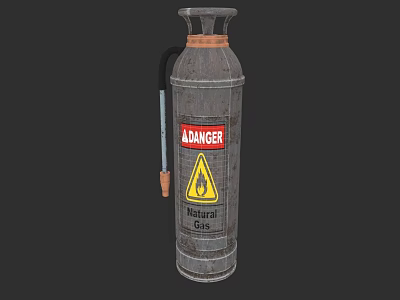Weapon Natural Gas Cylinder With Danger Label And Warning Sign 3d model