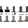 Modern Kitchen Appliances Featuring Different Range Hoods And Stovetop Designs
