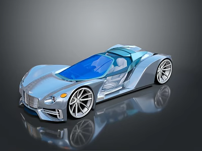 Futuristic Silver Sports Car With Sleek Design And Convertible Blue Top 3d model