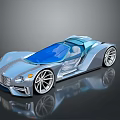 Futuristic Silver Sports Car With Sleek Design And Convertible Blue Top