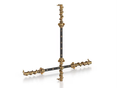 Ornate Cross Shaped Weapon With Gold And Black Spiral Decorations 3d model