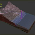 3D Cross-Sectional Terrain View With Mountain Green Plain River Ocean And Layered Structure 3d model
