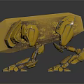 Yellow Four Legged Smart Machine With Mechanical Legs Rusty Surface And Industrial Design 3d model