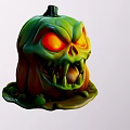 Scary Halloween Pumpkin Decoration With Glowing Red Eyes Sharp Fangs And Green Slime