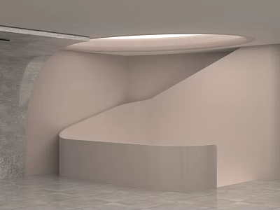 Modern Interior Design With Curved Walls Steps Sleek Floor And Circular Lighting 3d model