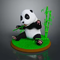 3D Panda Character Sitting On Green Grass Eating Bamboo With Bamboo Stalk And Round Base