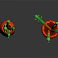 Two Green and Brown Branch Cactus in Orange Woven Pots on White Background
