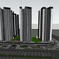 Modern Hotel Building Exterior Architecture With Glass Curtain Wall And Central Fountain Plaza